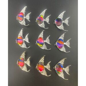 Silver Fish Brooch Components with Art Glass Belly – Designer Ready – Lot of 9